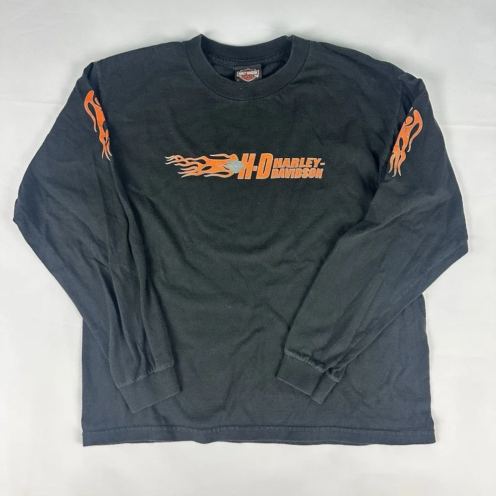 Vintage Harley Davidson Men's XL T-Shirt Flames Las Vegas Motorcycle Long Sleeve